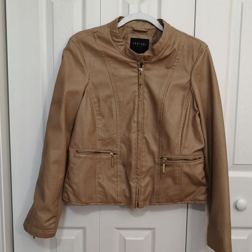 Therapy Camel Tan Faux Leather Biker Style Jacket Size XL